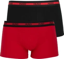 Hugo Boss HUGO Herren Boxer Shorts, 2er Pack - Trunks, Logobund, Baumwolle Stretch Rot/Schwarz L