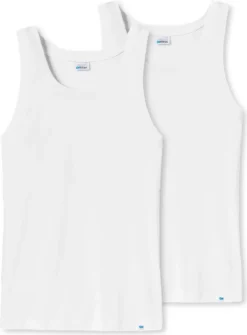 Schiesser 2er Pack Long Life Baumwolle Unterhemd / Tanktop Körpernahe Passform Mit Rundhals-Ausschnitt, Kleines Serien-Logo Am Saum, Reduzierte Pilling-Bildung Und Glatte Gleichmäßige Oberfläche