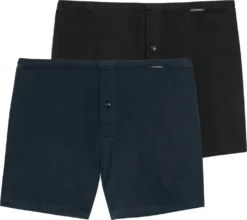 SCHIESSER Herren Boxershorts 2er Pack - Shorts, Single Jersey, Unifarbig, S-4XL Schwarz/Blau L