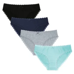 Fabio Farini 4er Set Damen Höschen Mit Dezenter Spitze An Taillenbund Und Bein, Größe:L