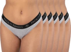 Paolo Renzo Damen Tanga SPORT LINE 6 Stück - Sport String Tanga - Größe S - Grau