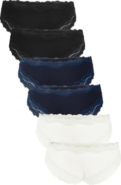 Fabio Farini - 6er Pack Damen Brazilians Aus Baumwolle, Größe:M, Farbe:2x Schwarz/2x Blau/2x Weiß -Günstiges Mode Wucht Geschäft 3aef95e2e6d8e3c6f7fcb2c223d46c42