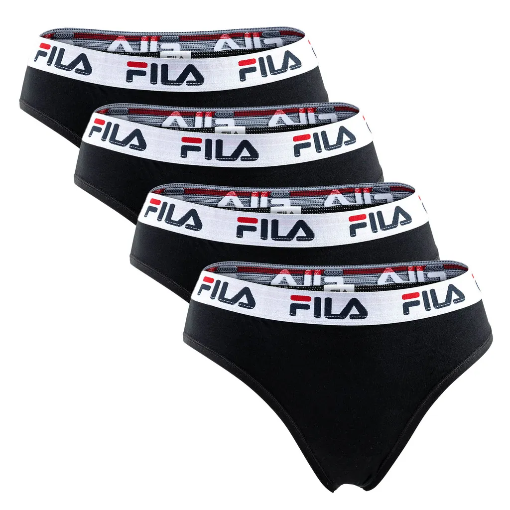 FILA Damen Brazilian Slip - 4er Pack, Logo-Bund, Baumwolle Stretch, Einfarbig Schwarz XL 3 FILA Damen Brazilian Slip - 4er Pack, Logo-Bund, Baumwolle Stretch, Einfarbig Schwarz XL