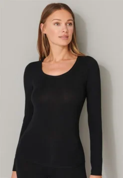 Schiesser Damen Shirt Langarm 1/1 Arm Sehr Elastisch - 155414, Größe Damen:L, Farbe:schwarz -Günstiges Mode Wucht Geschäft 4428d2166075b85a77b143a5a669695b