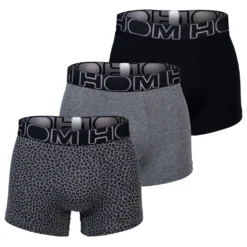 HOM Herren Trunks, 3er Pack - Bruce #2, Boxer Briefs, Baumwolle, Einfarbig Schwarz/Dunkelgrau/Hellgrau XL