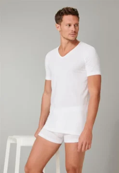 Schiesser 2er-Pack - 95/5 - Organic Baumwolle Unterhemd / Shirt Kurzarm Tiefer V-Aussschnitt, Elastische Single-Jersey Qualität, Perfekter Sitz -Günstiges Mode Wucht Geschäft 4741992a621dfbd17db7e2ab9302bcd8