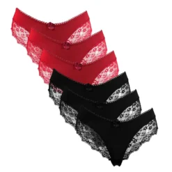 6 Damen Panty Slips Pantys Hipster Set Top Slip, Größe:36/38, Farbe:3 Schwarz 3 Rot -Günstiges Mode Wucht Geschäft 5b5559d7fefce9153ce987434e9a9b78
