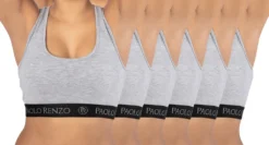 Paolo Renzo Damen Bustier SPORT LINE 6 Stück - Baumwoll Bustier - Sport Bustier - Größe XL - Grau