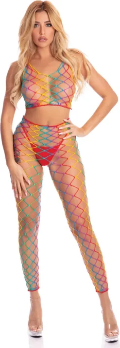 Netz Leggings Und Top - Regenbogenfarben