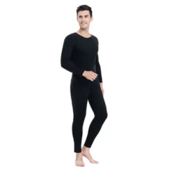 Atmungsaktives Sport-Ski-Thermo-Unterwäsche-Set Nahtlos: Langarm-Oberteil + Langes Höschen,Black Male,XL