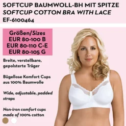 Exquisite Form Fully Damen BH - Soft Cup Baumwoll-BH Mit Spitze BH Ohne Bügel (80-100 B / 80-110 C-F / 80-105 G) Bügelloser BH Große Größen BH, Farbe:Weiß (WH), Größe:105D 11 Exquisite Form Fully Damen BH - Soft Cup Baumwoll-BH Mit Spitze BH Ohne Bügel (80-100 B / 80-110 C-F / 80-105 G) Bügelloser BH Große Größen BH, Farbe:Weiß (WH), Größe:105D -Günstiges Mode Wucht Geschäft 71a97cb3e2f0ac0622fd4db5d7a5a09b