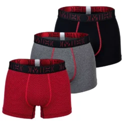 HOM Herren Trunks, 3er Pack - Archie #2, Boxer Briefs, Baumwolle, Einfarbig Schwarz/Grau/Rot L