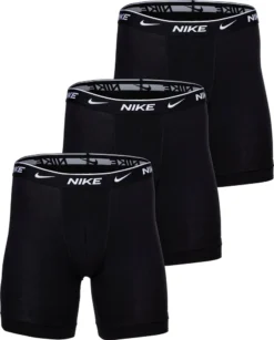 NIKE Herren Boxer Shorts, 3er Pack - Boxer Brief Long, Baumwolle Stretch, Logobund Schwarz L