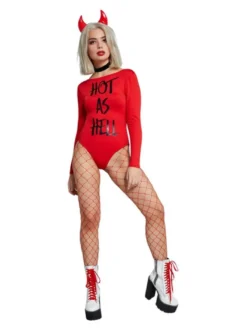 Smiffys Damen Kostüm Y Teufel Bodysuit Body Rot Halloween Fasching Gr. L