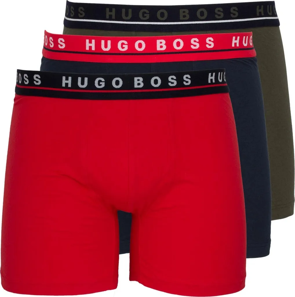 HUGO BOSS Herren Boxer Briefs - Logobund, Baumwolle Stretch, 3er Pack Rot/Blau/Braun L 3 HUGO BOSS Herren Boxer Briefs - Logobund, Baumwolle Stretch, 3er Pack Rot/Blau/Braun L
