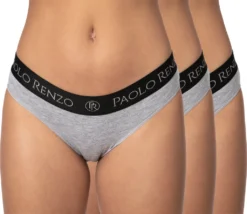 Paolo Renzo Damen Slip SPORT LINE 3 Stück - Baumwoll Slip - Sport Slip - Größe M - Grau