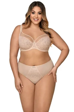 AVA Damen Soft BH Unterwäsche Gemustert Mit Seitenstäbchen Und Regulierbarem Setteil 1396, Farbe:Beige, BH Unterbrustumfang:85, BH Cup Größe:J