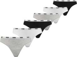 Puma Women String Damen Slip Unterwäsche 701218849, Farbe:002 - White/Grey/Black, Bekleidungsgröße:S