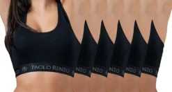 Paolo Renzo Damen Bustier SPORT LINE 6 Stück - Baumwoll Bustier - Sport Bustier - Größe XL - Schwarz