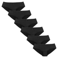 6er-Set Schwarze Damen-Hipster Mit Feinen Femininen Details, Größe:40/42, Farbe:Schwarz Set