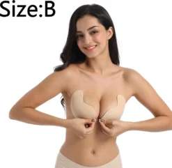 Klebe-BH Trägerloser Klebriger Unsichtbarer Push-up-Silikon-BH Für Frauen,Mango Cup Hautfarbe,B