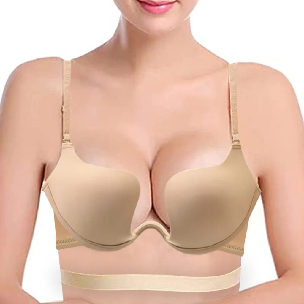 Damen Tief U Multi-Way Convertible Plunge Bra Criss Cross Low Back Neckholder,Skin Color,75D 4 Damen Tief U Multi-Way Convertible Plunge Bra Criss Cross Low Back Neckholder,Skin Color,75D – Bild 2